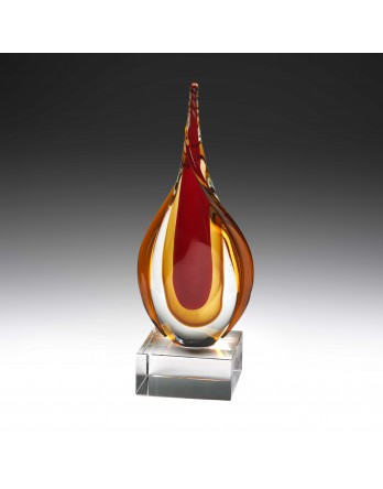 Art Glass Flame Teardrop on Crystal Base 250mm