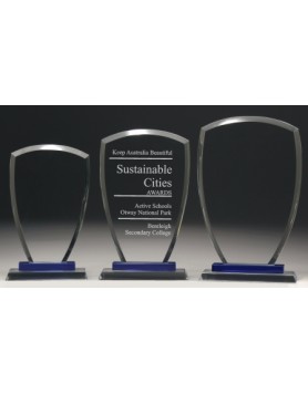 Glass Shield Award with Blue Trim 185mm