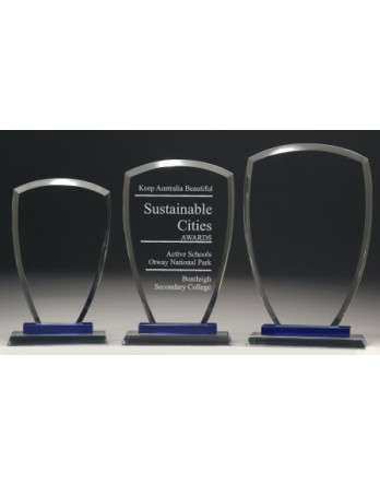 Glass Shield Award with Blue Trim 225mm