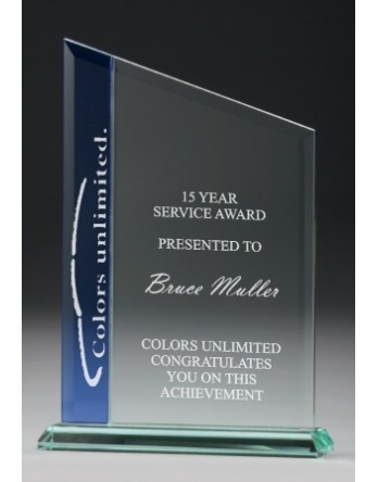 Jade Glass Peak Award with Blue Trim 250mm