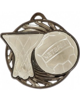 Netball Vortex Series Medal 52mm - Silver