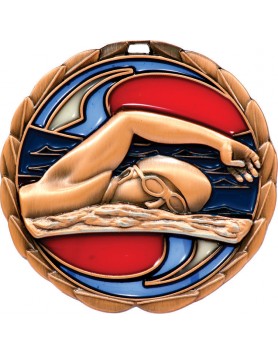 Medal - Swimming Bronze Stained Glass 65mm