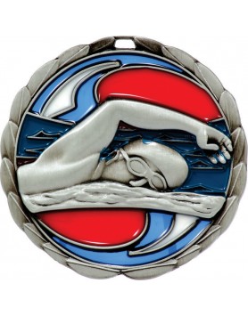 Medal - Swimming Silver Stained Glass 65mm